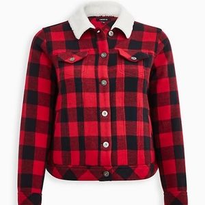Torrid Red Plaid Trucker Jacket